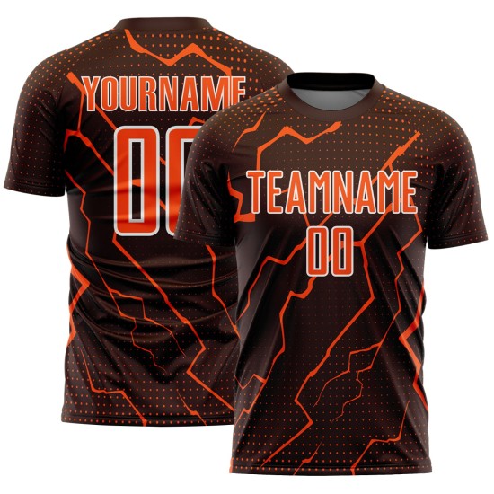 Soccer Brown Sublimation Lightning Jersey Custom Orange-White Uniform Sports Soccer Brown Sublimation Lightning Jersey Custom Orange-White Uniform Sports
