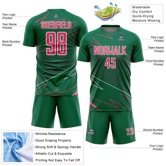 Soccer Pink-White Custom Sports Jersey Neon Green Kelly Uniform Sublimation Lines Soccer Pink-White Custom Sports Jersey Neon Green Kelly Uniform Sublimation Lines
