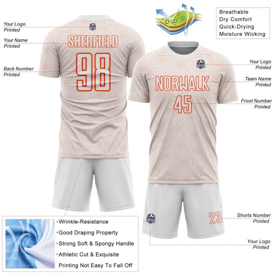 Uniform Sports Sublimation Custom Jersey Shape Orange Geometric White Soccer Uniform Sports Sublimation Custom Jersey Shape Orange Geometric White Soccer