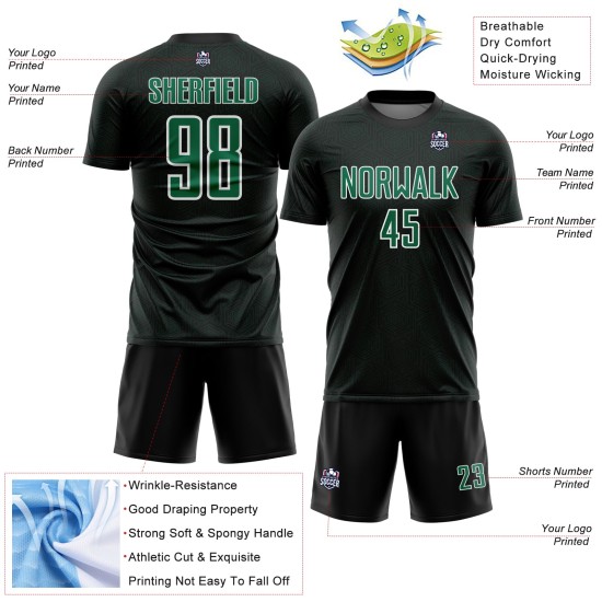 Kelly Black Jersey Sports Uniform Custom Sublimation Geometric Soccer Green-White Shape Kelly Black Jersey Sports Uniform Custom Sublimation Geometric Soccer Green-White Shape