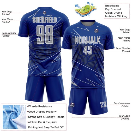 Soccer Uniform Lines Sublimation Sports Gray-White Custom Jersey Royal Soccer Uniform Lines Sublimation Sports Gray-White Custom Jersey Royal