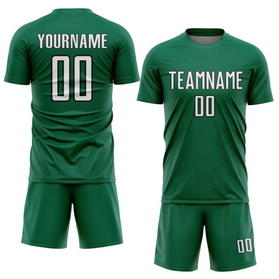 Jersey Shape Sublimation Uniform Green Geometric Soccer Kelly White-Black Custom Sports Jersey Shape Sublimation Uniform Green Geometric Soccer Kelly White-Black Custom Sports