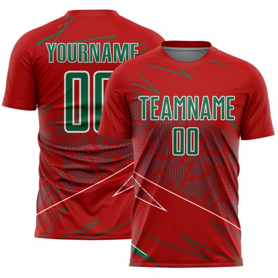 Red Sublimation Soccer Green-White Sports Jersey Lines Uniform Custom Kelly Red Sublimation Soccer Green-White Sports Jersey Lines Uniform Custom Kelly